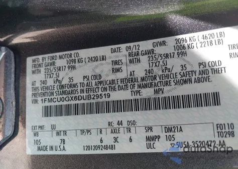 2013 Ford Escape Se z USA, uszkodzony, nr VIN 1FMCU0GX6DUB29519